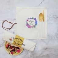 客製化婚禮小物 環保餐具 帆布收納套組 含木筷湯匙 繡球花圈