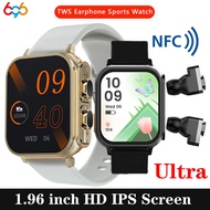 2023 New 2 In 1 Wireless Blue Tooth ENC Noise Cancelling TWS Earphones Smart Watch 1.96\" Sports Heart Rate NFC Ultra Smartwatch
