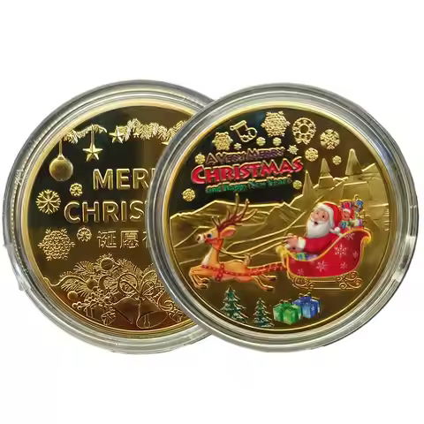 1pcs Christmas Commemorative Coin Collectible Coin New Year Souvenir Coin Festive Santa Clauss Sleig