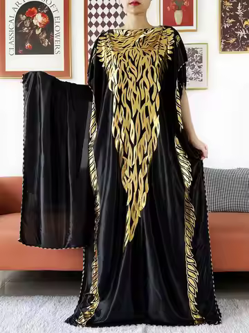 2026 African Summer Kaftan Muslim Women Maxi Loose Dress India Caftan Oiled Cloth Printing Africa Fe