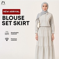 ZOE ARISAH Ridiya Blouse Set Skirt Airport Outfit Oversized Kemeja Women Muslimah Wanita Plus Size C