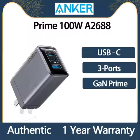 Anker Prime Charger, 100W USB C Charger, 3-Port GaN USB Charger Block, Foldable and Compact for MacB