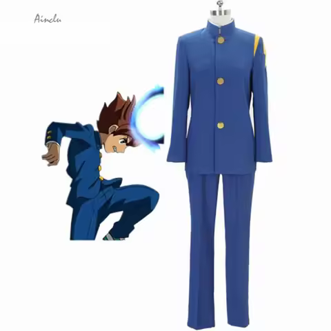 Ainclu Customize Blue Inazuma.Eleven.Go Raimon High School Winter School Uniform Anime Cosplay Costu