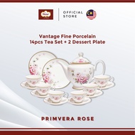Vantage Fine Porcelain Primvera Rose 14pcs Tea Set | Premium Tea Cup & Saucer Tableware Set