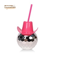 Disco Ball Cups Cowboy Hat Disco Ball Cup with Straws Bachelorette Hen Party Decoration Electroplati