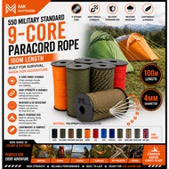 100M 550 Military Standard 9-Core Paracord Rope 4mm Outdoor Paratrooper Towing Rescue Camping Surviv