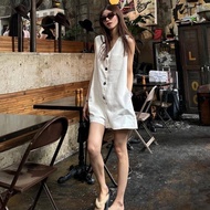 40-65kg Can Wear Korean Version Fashion Age-Reducing Beige Jumpsuit Shorts Women Summer Small All-Match Sleeveless V-Neck Jumpsuit