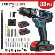 Cordless Impact Drill 33pcs Set Screwdriver 2 Battery Hammer Drill 3 Mode 12v 18v 24v 36v 2 Speed Po