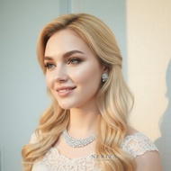 Neriza Jewelry/ชุดเครื่องประดับเพชรสังเคราะห์สร้อยคอ ต่างหู ประกายเทียบเท่าเพชรแท้ NSW049