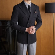 Mr. Lusan British Korean Work Clothing Gentleman Slim Double-Breasted Suit Banquet Business Suit Jacket Trendy Men
