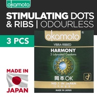 Okamoto Harmony Vibra Ribbed Condoms Pack of 3s