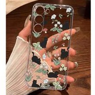 1 ชิ้น เคสโทรศัพท์นุ่มลายดอกไม้น่ารักและแมวดำ, ใช้ได้กับ Honor, Galaxy A04e/12/A13/A14/A34/A50/A52/A
