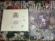 右 全新 7-11 KirinIchiban KirinBeer Kirin Beer 夏日和風限定 限量 向日葵 麒麟啤酒 麒麟一番搾限定 櫻花餐具套裝 粉色玻璃杯 啤酒杯 水杯 粉紅色