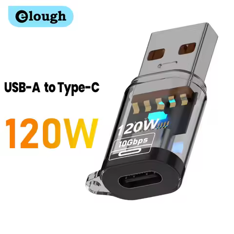 elough 120W Type C Female to USB A Male Adapter Fast Charging Transparent USB 3.2/Gen 2 OTG for iPho