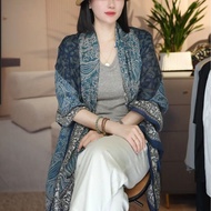 1-822 blue cashew cotton and linen feel 80x180 long silk sca1-822蓝腰果 棉麻手感80x180左右丝巾长巾9.16