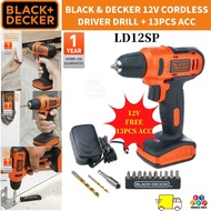 ''BLACK &amp; DECKER'' 12V CORDLESS DRIVER DRILL + 13PCS ACC (LD12SP)