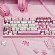 Key Xiaoji Pixel Meow Transparent Mechanical Keyboard Keycap Transparent Pink Cute 68/87/108/ace68