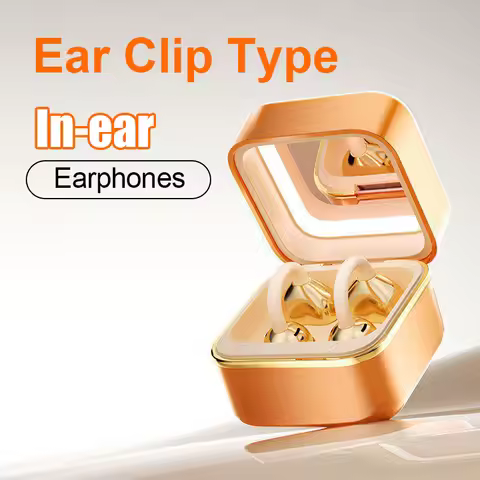 Wireless Bluetooth Earphone Earbuds Clip-on Headphones With Cosmetic Mirror Open For iPhone Samsung 