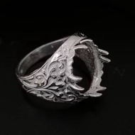 925 Pure Silver Eight Claws Batik Design Ring Casing For Stone 12x15mm.Bingkai Cincin Perak Lelaki.