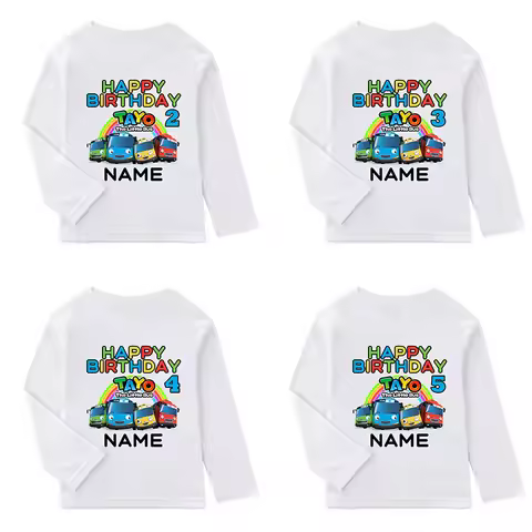 Tayo the Little Bus Print Birthday Boys T-shirts 1 2 3 4 5 6 7 8 9 Years Customize Name Kids Long Sl