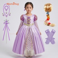 Encanto Mirabel Rapunzel Princess Costume for Girls Kids Halloween Cosplay Full Set with Long Hair B