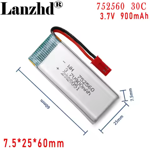 3.7V 30C rate Li plum polymer 752560 900mAh For Beauty instrument remote control car intelligent rob
