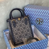 TORY BURCH กระเป๋าสตรี TBกระเป๋าเก็บเปียโนกระเป๋าทรงสี่เหลี่ยมเล็กพกพาสะพายไหล่เดียวผ้าใบลายดอกไม้เก่ากล่องของขวัญของแท้