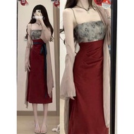 dress dress woman korean style Chinese Style Hanfu Zen Red Cheongsam suit Women's Summer High-end Elegant New Chinese Style Improved Dress