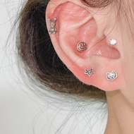 Original S925 Sterling Silver Ear Piercing Dark Cute Smiley Face Star Kitten Rabbit Cartoon Screw Sc