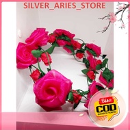 [COD] BANDO HIJAB MAHKOTA BUNGA MAWAR / BANDO LINGKAR FLOWER CROWN / MAHKOTA HIJAB MAWAR MERAH