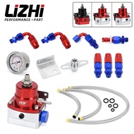 LIZHI - Universal Adjustable Fuel Pressure Regulator With Gauge+AN6 Fuel Line Hose+Fittings End Kit