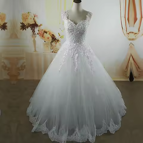 Customized ZJ9076-C 2024 White Ivory Pearls Wedding Dresses With Lace Bottom For Brides Dress Plus S