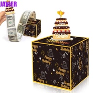 JAVIER Birthday Money Box, Square Paper Birthday Cash Pull Gift Box, Surprise Money Box Fun Surprise Cash Gift Box Women