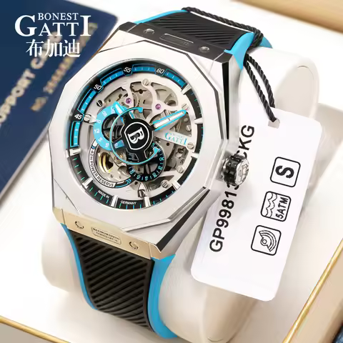 BONEST GATTI BG7601 Men Automatic Mechanical Watch Sapphire Crystal Waterproof Luminous Rubber Strap