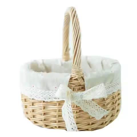 Willow Rattan Flower Girl Baskets Handmade Picnic Container Woven Basket Storage With Handle Flower