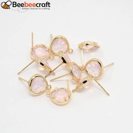 2pcs golden Tone Brass Glass Stud Earring Findings with Loop Faceted Triangle Nickel Free Lavender B