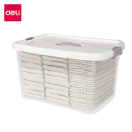 Deli กล่องเก็บของพลาสติก กล่องเก็บของ ลังพลาสติก มีฝาล็อก มีหูหิ้ว สีโปร่งใส ความจุขนาดใหญ่ ใช้งานสะ