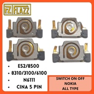 SWITCH ON OFF CONNECTOR NOKIA E52 83110 6111 CHINA 5 PIN ALL TYPE 1 PACK 10PCS
