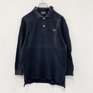 FRED PERRY長袖 polo 衫，帶刺繡標誌，黑色，M 碼，古著。