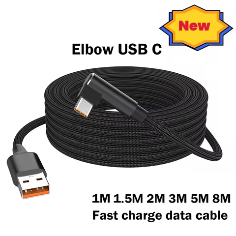 1/1.5/2/3/5/8M USB C Cable 6A Type C Elbow Data 480Mbps Fast Charge Charging Cable For iPhone Samsun