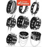 Gothic Chain Studded Bracelet Black PU Leather Punk Rock Unisex Party Gift