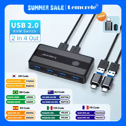 USB KVM Switch Adapter USB 3.0 Switcher 2 Input 4 Output USB Switch KVM Switcher Printer Sharer For 