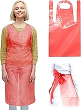 ABC Pack of 100 Red Aprons 1 Mil Lightweight Disposable Unisex Waterproof Soft Polyethylene Industri