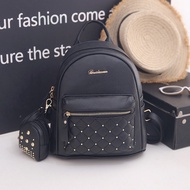 【A Great】 Fashionable Soft Leather Dual Shoulder Bag Womens Mini Travel Backpack Korean Style Versat