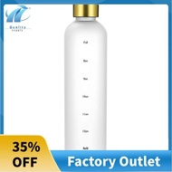 Plastic Space Cup Large-Capacity Transparent Frosted Water Cup Copper Lid Water Bottle with Time Marker 1000ML White