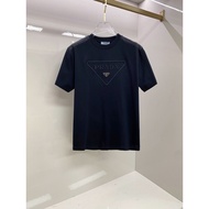 Prada/Prada T-Shirt Lelaki dan Wanita, T-Shirt Bercorak, T-Shirt Longgar, T-Shirt Kasual, T-Shirt Me