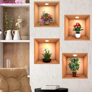 BACK2LIFE 4pcs Plant Potted Wall Stickers, Green Plant PVC Simulate 3D Wallpapers, Wall Decor Waterp