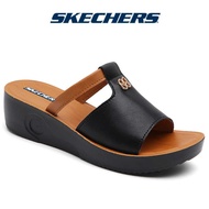 Skechers Women's Slides Cali Leather -719177-Blk Mini Wedge Skates Women Sandals On-The-Go Sa