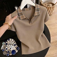 Short-Sleeved t-Shirt Women Thin Half-Sleeved Loose Lapel t-Shirt Top Temperament Mother Wear polo S
