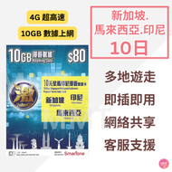 3香港 - 新加坡, 馬來西亞, 印尼【10日10GB】4G全網通 高速數據卡 上網卡 旅行電話卡 Data Sim咭
